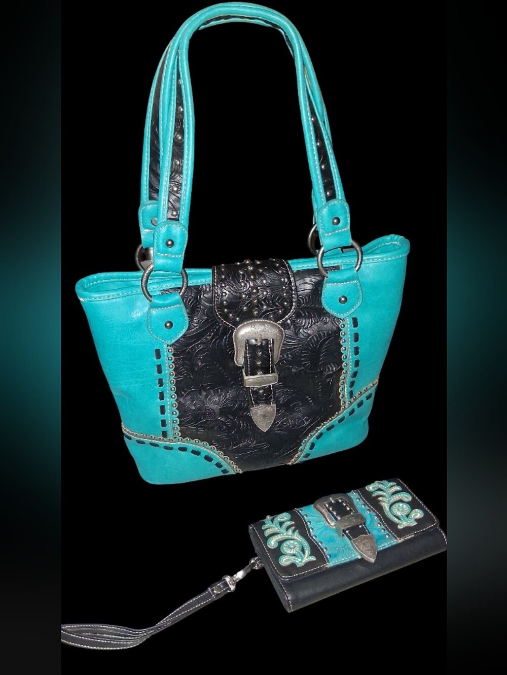 Shoulder Bag & Wallet Set - Gorgeous Turqouise & Black Montana West Set NWOT
